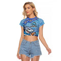 Cronulla Sutherland Sharks Raglan Cropped T Shirt Aboriginal Dot Pattern - Rugby Mascot Heritage Pride