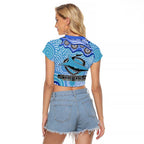 Cronulla Sutherland Sharks Raglan Cropped T Shirt Aboriginal Dot Pattern - Rugby Mascot Heritage Pride