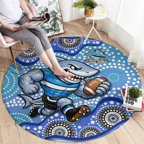 Cronulla Sutherland Sharks Round Carpet Aboriginal Dot Pattern - Rugby Mascot Heritage Pride