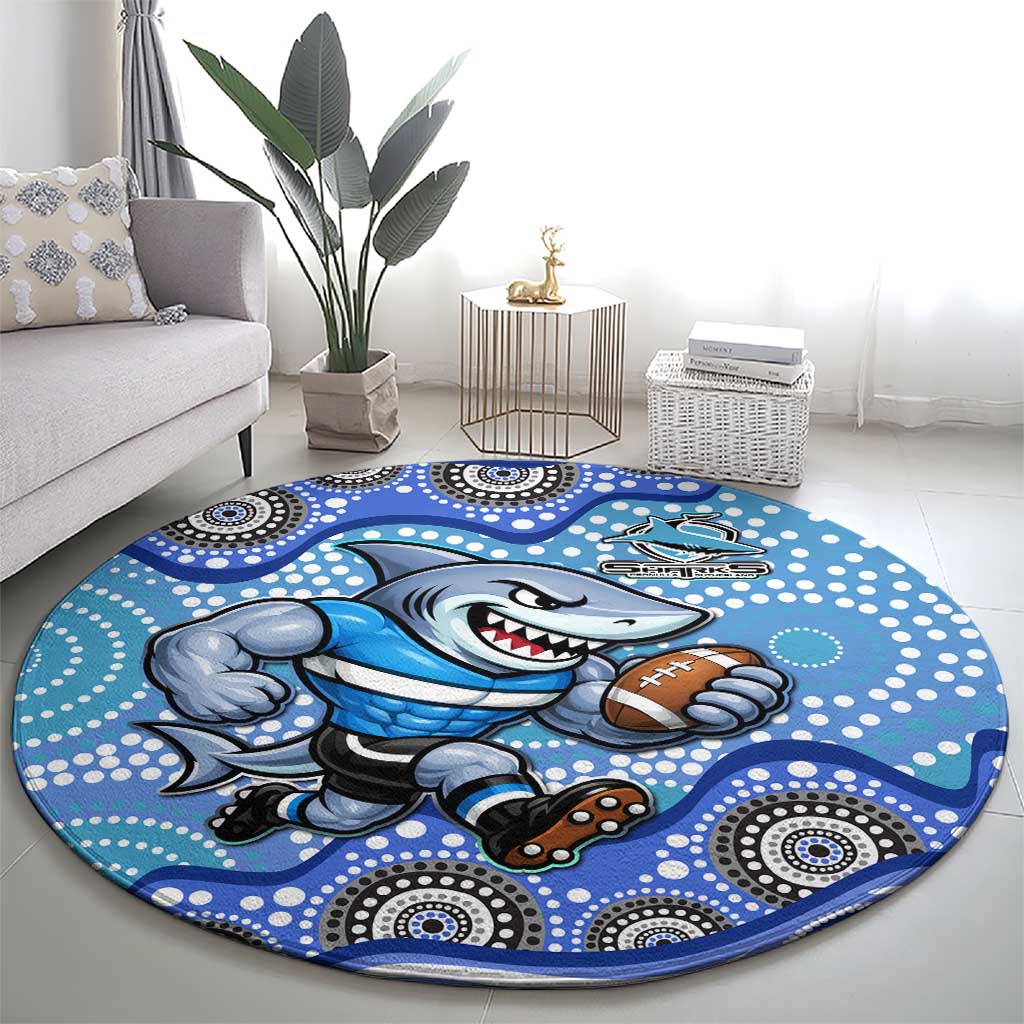 Cronulla Sutherland Sharks Round Carpet Aboriginal Dot Pattern - Rugby Mascot Heritage Pride