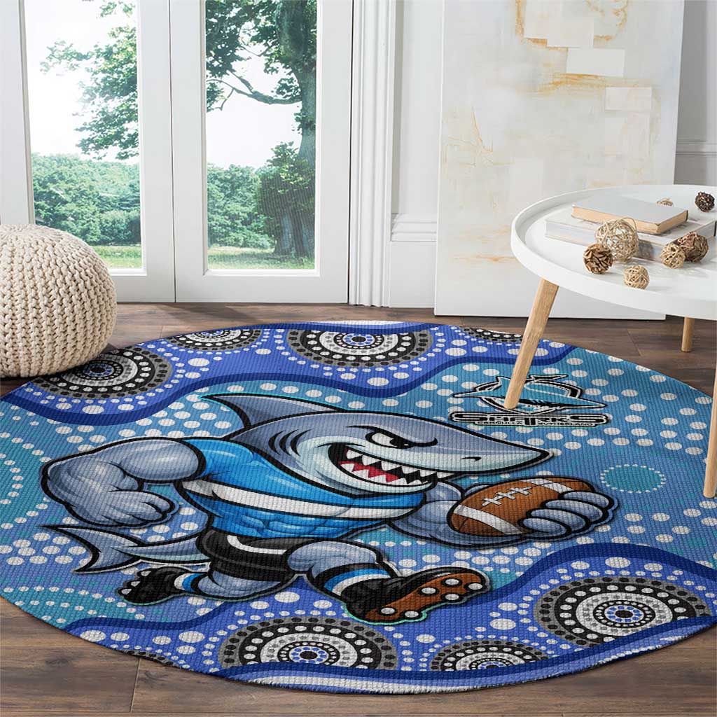 Cronulla Sutherland Sharks Round Carpet Aboriginal Dot Pattern - Rugby Mascot Heritage Pride