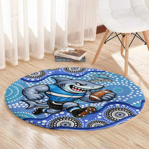 Cronulla Sutherland Sharks Round Carpet Aboriginal Dot Pattern - Rugby Mascot Heritage Pride