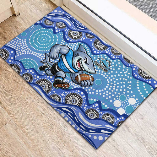 Cronulla Sutherland Sharks Rubber Doormat Aboriginal Dot Pattern - Rugby Mascot Heritage Pride