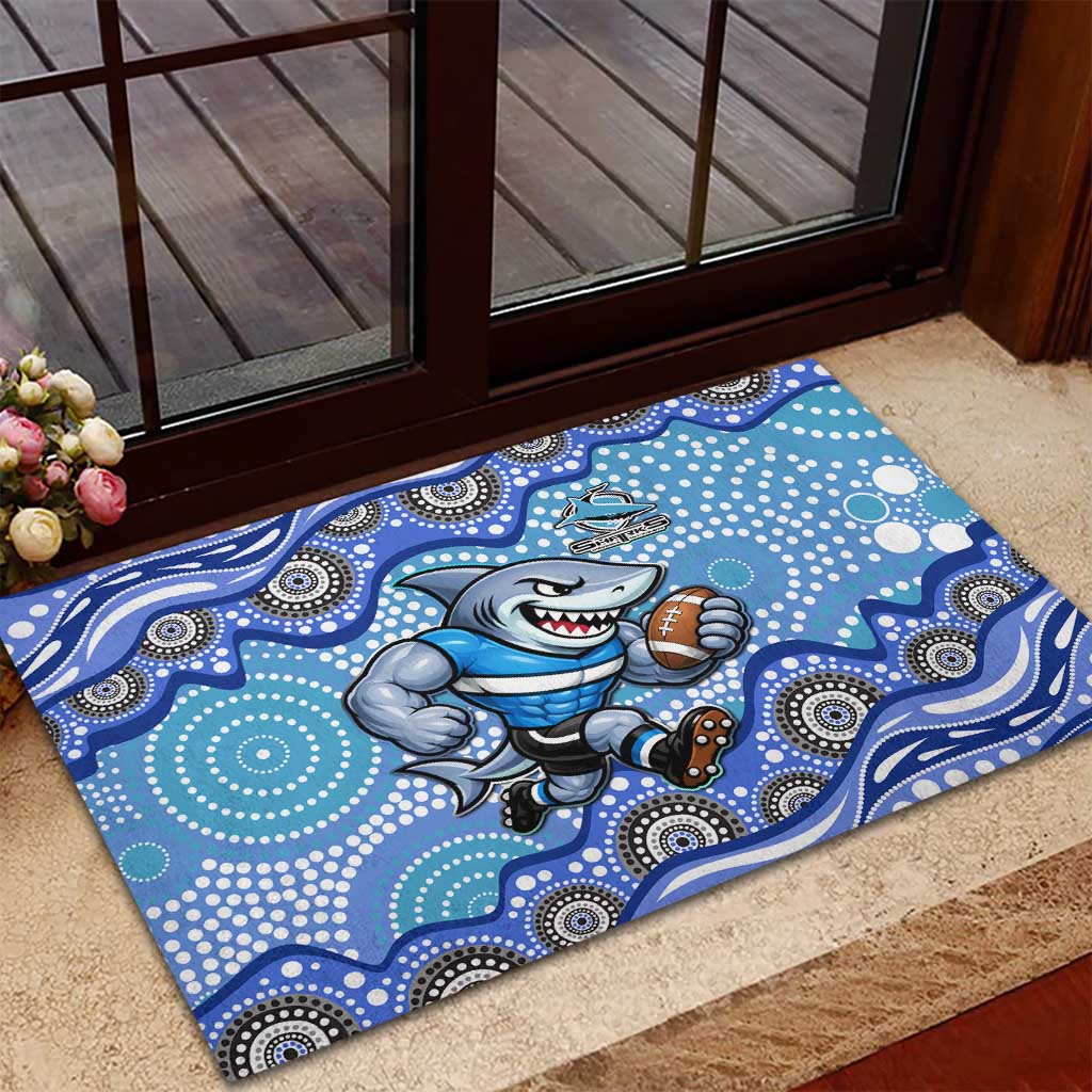 Cronulla Sutherland Sharks Rubber Doormat Aboriginal Dot Pattern - Rugby Mascot Heritage Pride