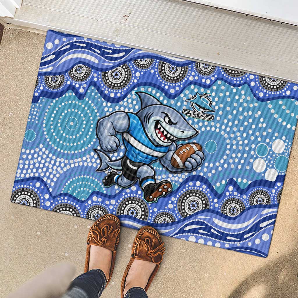 Cronulla Sutherland Sharks Rubber Doormat Aboriginal Dot Pattern - Rugby Mascot Heritage Pride