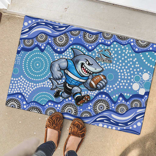 Cronulla Sutherland Sharks Rubber Doormat Aboriginal Dot Pattern - Rugby Mascot Heritage Pride