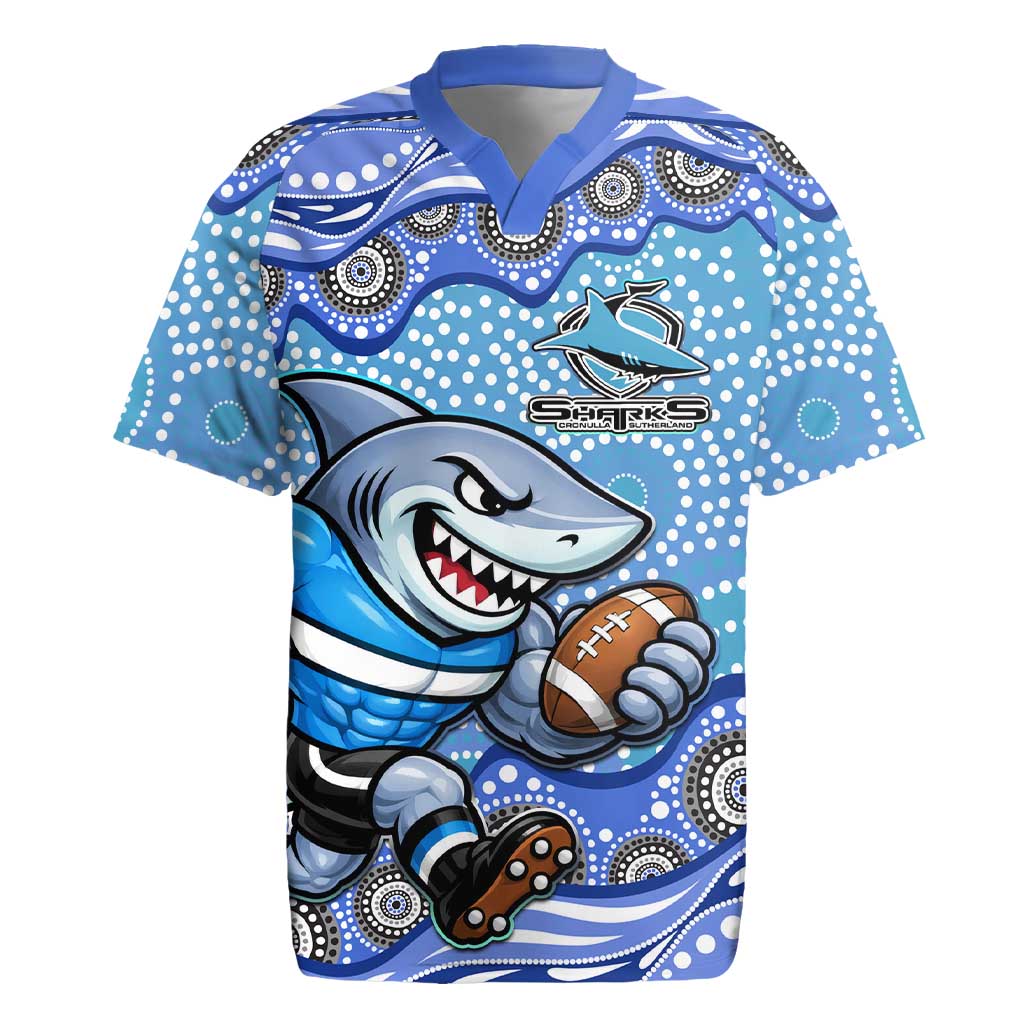 Cronulla Sutherland Sharks Rugby Jersey Aboriginal Dot Pattern - Rugby Mascot Heritage Pride