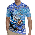 Cronulla Sutherland Sharks Rugby Jersey Aboriginal Dot Pattern - Rugby Mascot Heritage Pride