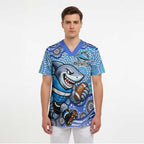 Cronulla Sutherland Sharks Scrub Top Aboriginal Dot Pattern - Rugby Mascot Heritage Pride
