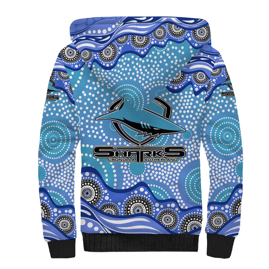 Cronulla Sutherland Sharks Sherpa Hoodie Aboriginal Dot Pattern - Rugby Mascot Heritage Pride