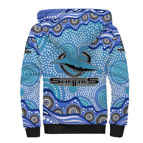Cronulla Sutherland Sharks Sherpa Hoodie Aboriginal Dot Pattern - Rugby Mascot Heritage Pride