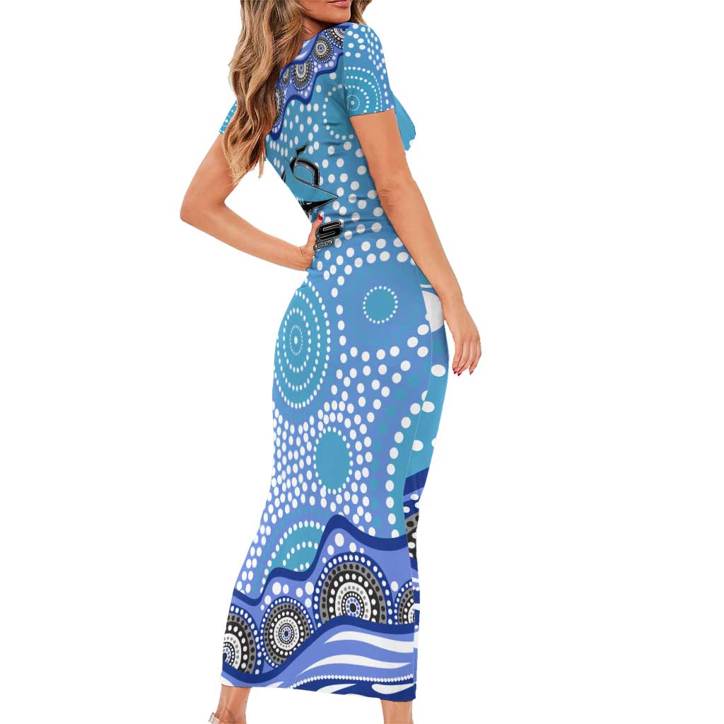 Cronulla Sutherland Sharks Short Sleeve Bodycon Dress Aboriginal Dot Pattern - Rugby Mascot Heritage Pride
