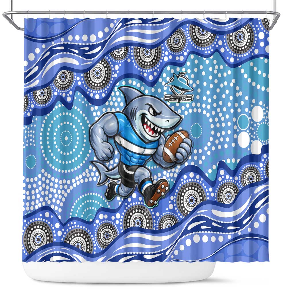 Cronulla Sutherland Sharks Shower Curtain Aboriginal Dot Pattern - Rugby Mascot Heritage Pride