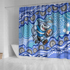 Cronulla Sutherland Sharks Shower Curtain Aboriginal Dot Pattern - Rugby Mascot Heritage Pride