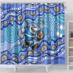 Cronulla Sutherland Sharks Shower Curtain Aboriginal Dot Pattern - Rugby Mascot Heritage Pride
