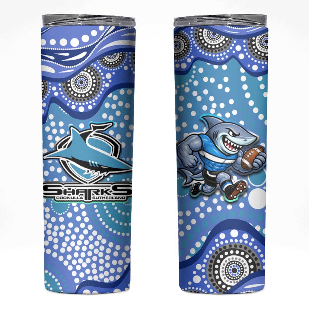 Cronulla Sutherland Sharks Skinny Tumbler Aboriginal Dot Pattern - Rugby Mascot Heritage Pride