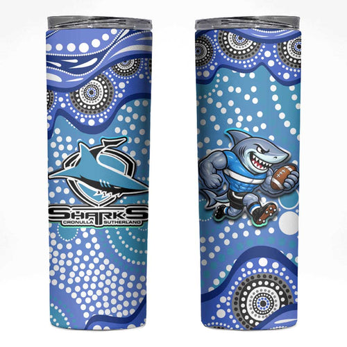 Cronulla Sutherland Sharks Skinny Tumbler Aboriginal Dot Pattern - Rugby Mascot Heritage Pride