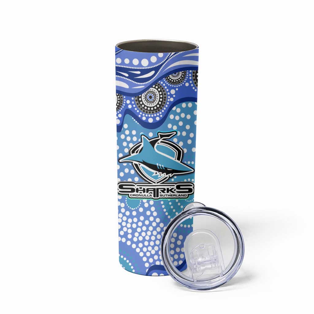 Cronulla Sutherland Sharks Skinny Tumbler Aboriginal Dot Pattern - Rugby Mascot Heritage Pride