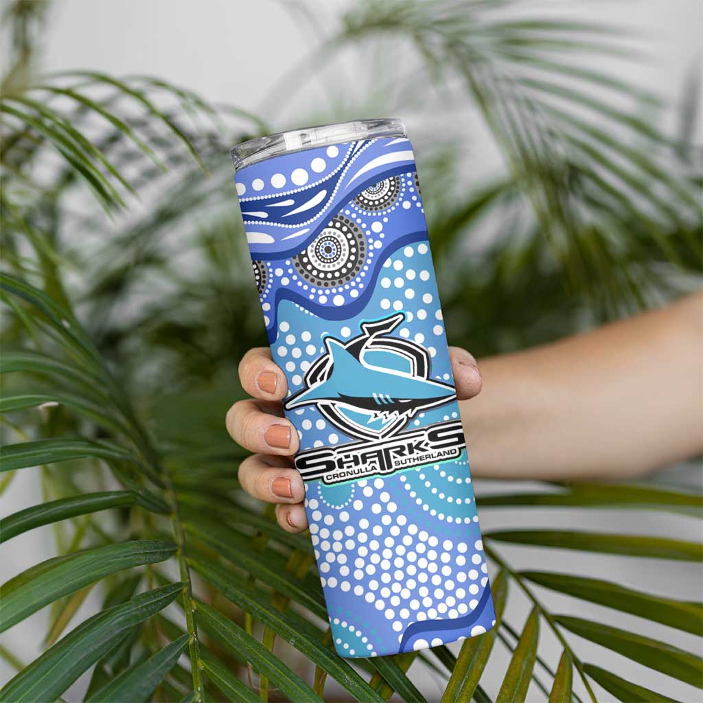 Cronulla Sutherland Sharks Skinny Tumbler Aboriginal Dot Pattern - Rugby Mascot Heritage Pride