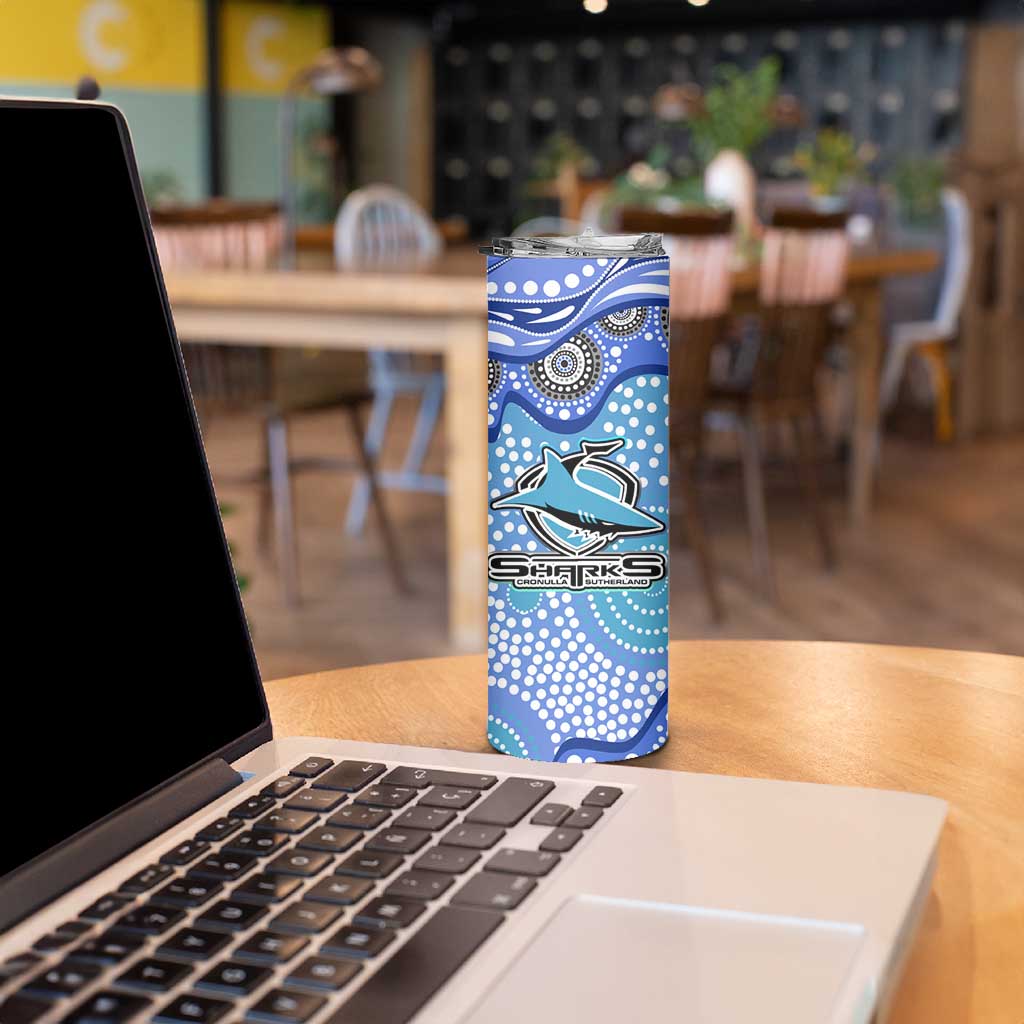 Cronulla Sutherland Sharks Skinny Tumbler Aboriginal Dot Pattern - Rugby Mascot Heritage Pride