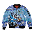 Cronulla Sutherland Sharks Sleeve Zip Bomber Jacket Aboriginal Dot Pattern - Rugby Mascot Heritage Pride