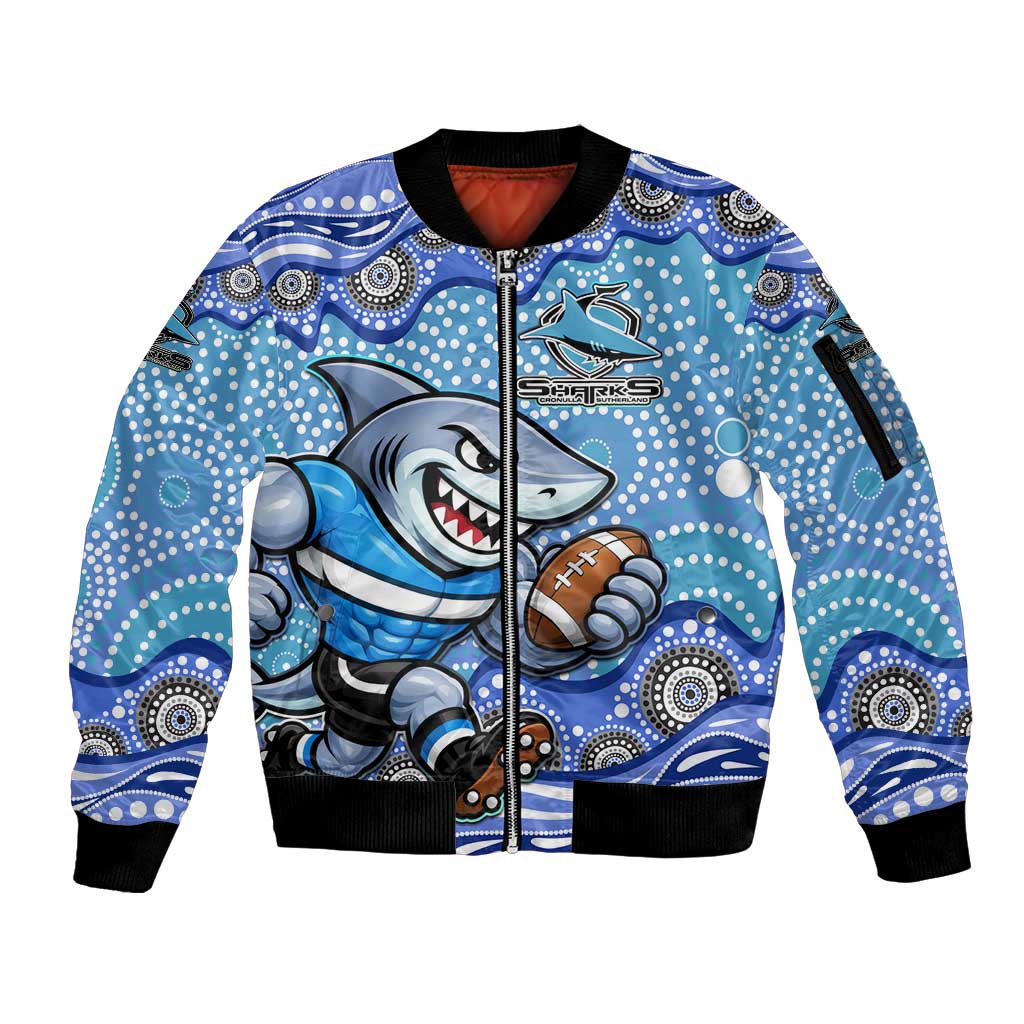 Cronulla Sutherland Sharks Sleeve Zip Bomber Jacket Aboriginal Dot Pattern - Rugby Mascot Heritage Pride