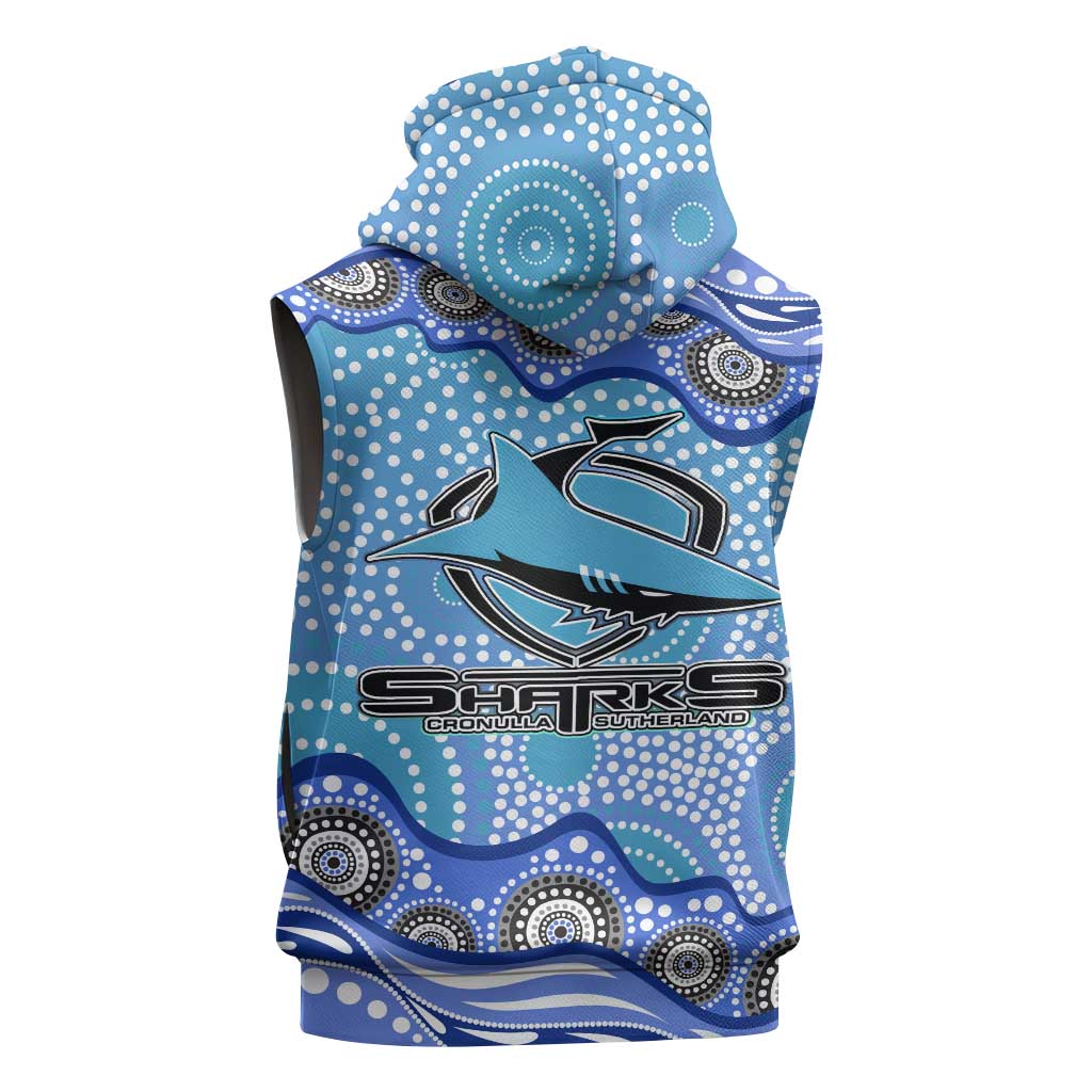 Cronulla Sutherland Sharks Sleeveless Hoodie Aboriginal Dot Pattern - Rugby Mascot Heritage Pride