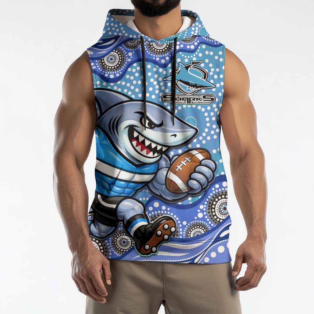 Cronulla Sutherland Sharks Sleeveless Hoodie Aboriginal Dot Pattern - Rugby Mascot Heritage Pride
