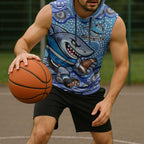 Cronulla Sutherland Sharks Sleeveless Hoodie Aboriginal Dot Pattern - Rugby Mascot Heritage Pride