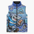 Cronulla Sutherland Sharks Sleeveless Puffer Jacket Aboriginal Dot Pattern - Rugby Mascot Heritage Pride