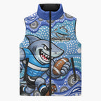 Cronulla Sutherland Sharks Sleeveless Puffer Jacket Aboriginal Dot Pattern - Rugby Mascot Heritage Pride