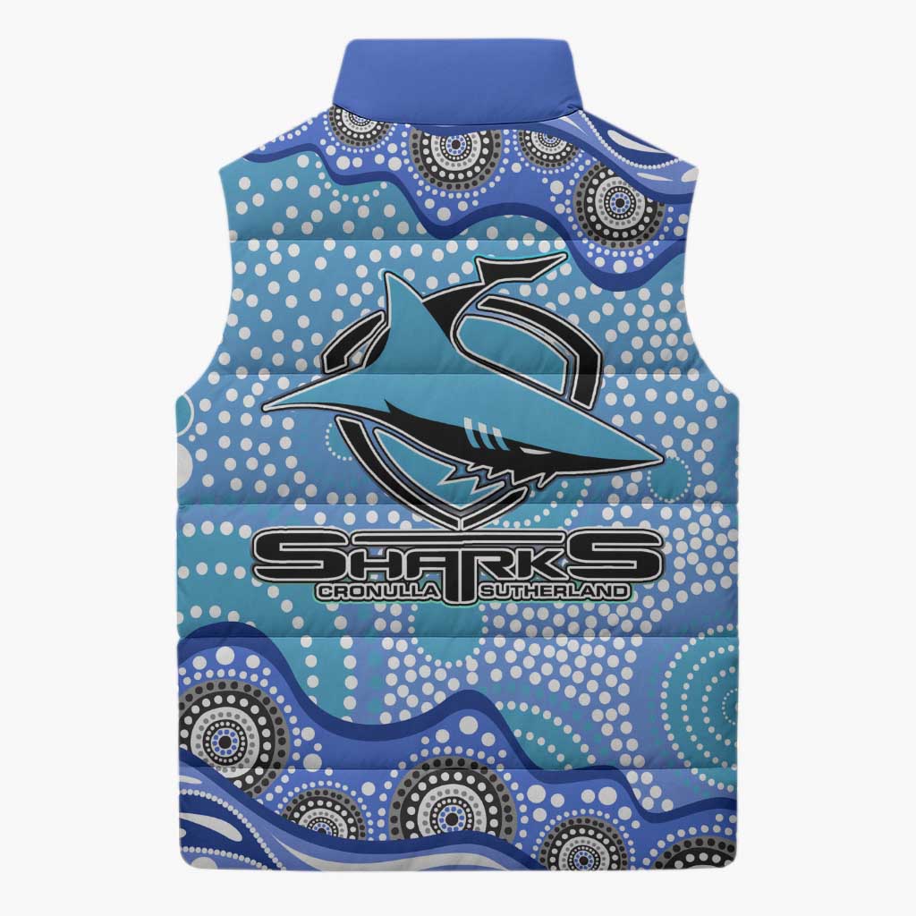Cronulla Sutherland Sharks Sleeveless Puffer Jacket Aboriginal Dot Pattern - Rugby Mascot Heritage Pride