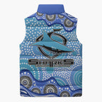 Cronulla Sutherland Sharks Sleeveless Puffer Jacket Aboriginal Dot Pattern - Rugby Mascot Heritage Pride