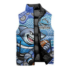Cronulla Sutherland Sharks Sleeveless Puffer Jacket Aboriginal Dot Pattern - Rugby Mascot Heritage Pride
