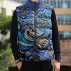 Cronulla Sutherland Sharks Sleeveless Puffer Jacket Aboriginal Dot Pattern - Rugby Mascot Heritage Pride