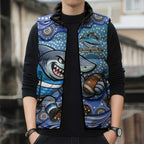 Cronulla Sutherland Sharks Sleeveless Puffer Jacket Aboriginal Dot Pattern - Rugby Mascot Heritage Pride