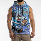 Cronulla Sutherland Sharks Sleeveless Zip Hoodie Aboriginal Dot Pattern - Rugby Mascot Heritage Pride