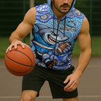Cronulla Sutherland Sharks Sleeveless Zip Hoodie Aboriginal Dot Pattern - Rugby Mascot Heritage Pride