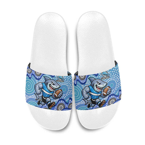 Cronulla Sutherland Sharks Slide Sandals Aboriginal Dot Pattern - Rugby Mascot Heritage Pride