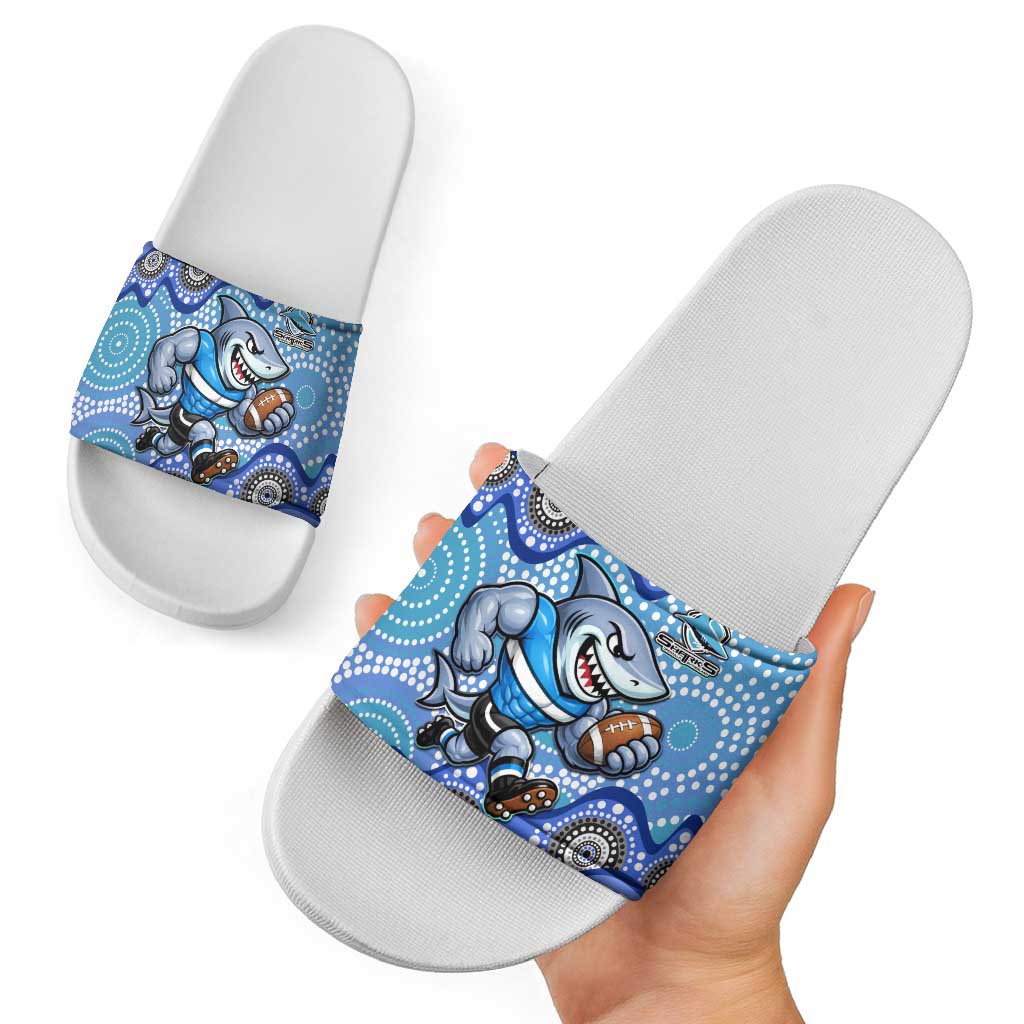 Cronulla Sutherland Sharks Slide Sandals Aboriginal Dot Pattern - Rugby Mascot Heritage Pride