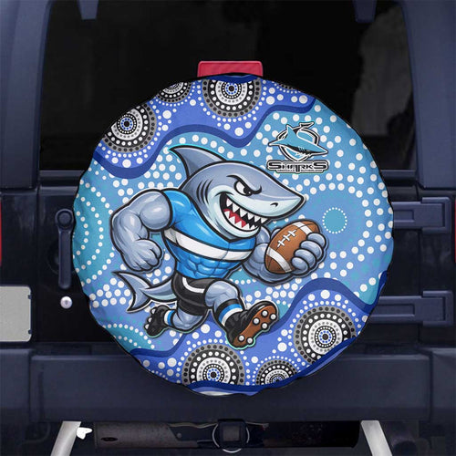 Cronulla Sutherland Sharks Spare Tire Cover Aboriginal Dot Pattern - Rugby Mascot Heritage Pride