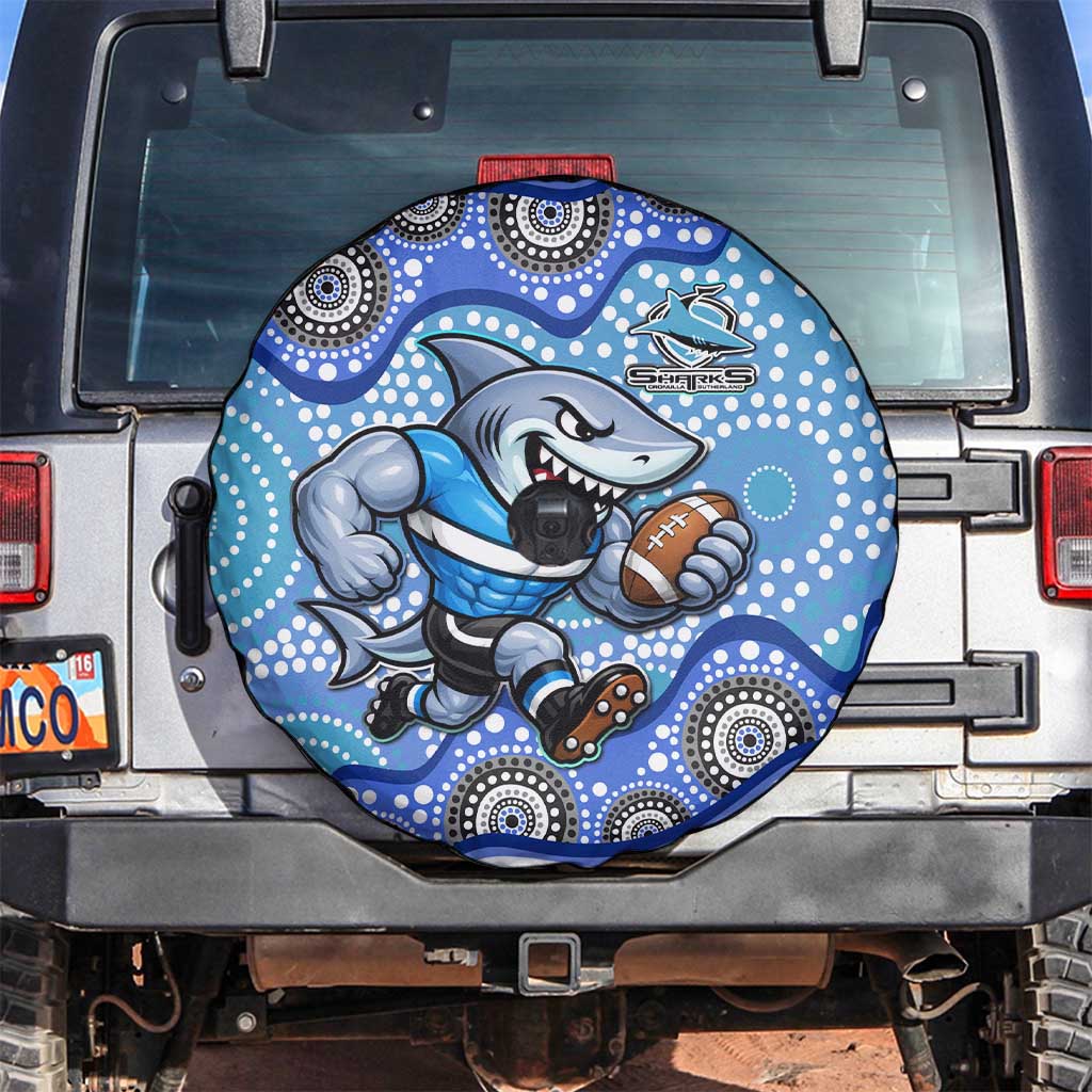 Cronulla Sutherland Sharks Spare Tire Cover Aboriginal Dot Pattern - Rugby Mascot Heritage Pride