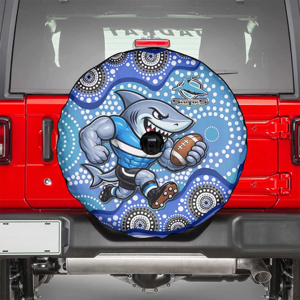 Cronulla Sutherland Sharks Spare Tire Cover Aboriginal Dot Pattern - Rugby Mascot Heritage Pride