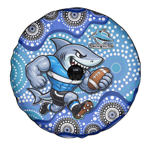 Cronulla Sutherland Sharks Spare Tire Cover Aboriginal Dot Pattern - Rugby Mascot Heritage Pride