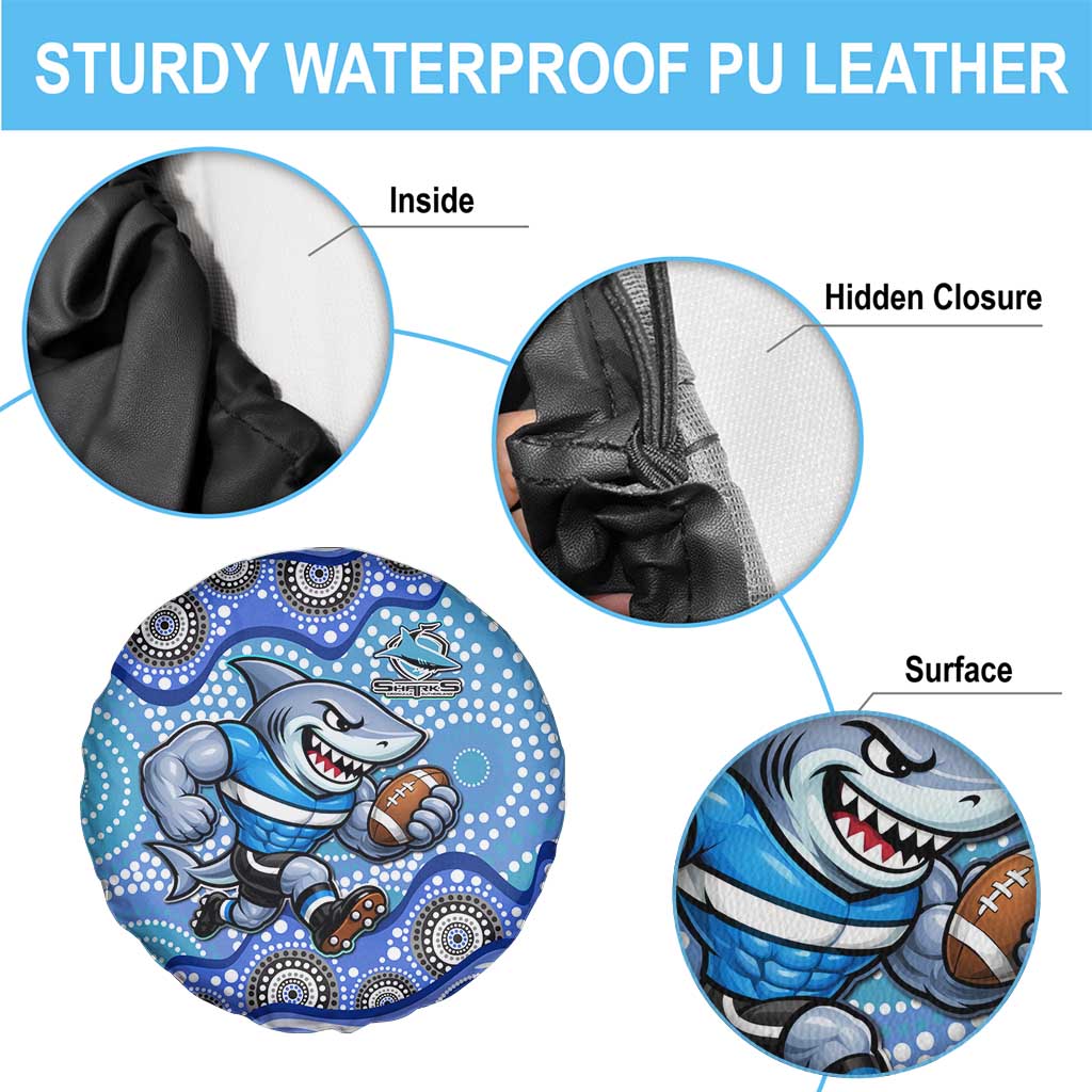 Cronulla Sutherland Sharks Spare Tire Cover Aboriginal Dot Pattern - Rugby Mascot Heritage Pride
