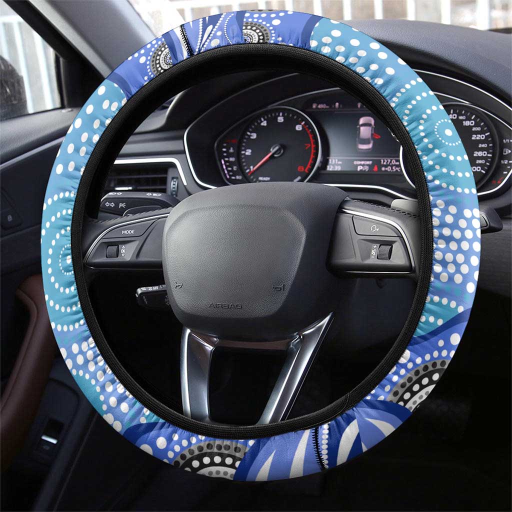 Cronulla Sutherland Sharks Steering Wheel Cover Aboriginal Dot Pattern - Rugby Mascot Heritage Pride