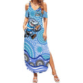 Cronulla Sutherland Sharks Summer Maxi Dress Aboriginal Dot Pattern - Rugby Mascot Heritage Pride