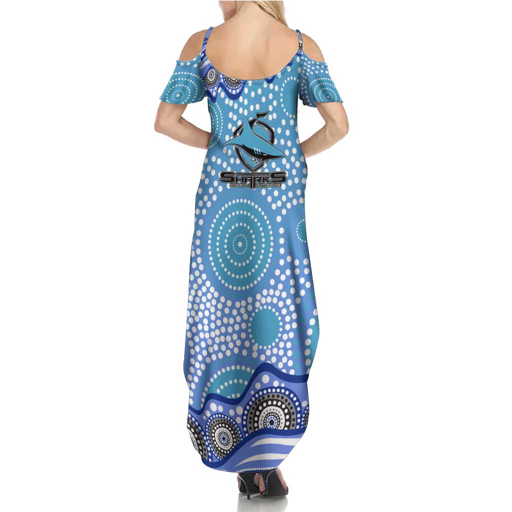 Cronulla Sutherland Sharks Summer Maxi Dress Aboriginal Dot Pattern - Rugby Mascot Heritage Pride