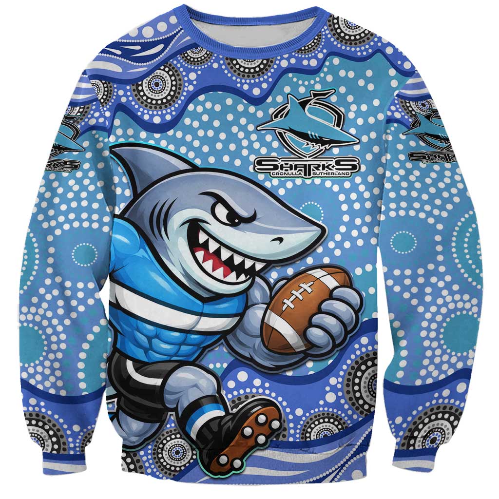 Cronulla Sutherland Sharks Sweatshirt Aboriginal Dot Pattern - Rugby Mascot Heritage Pride