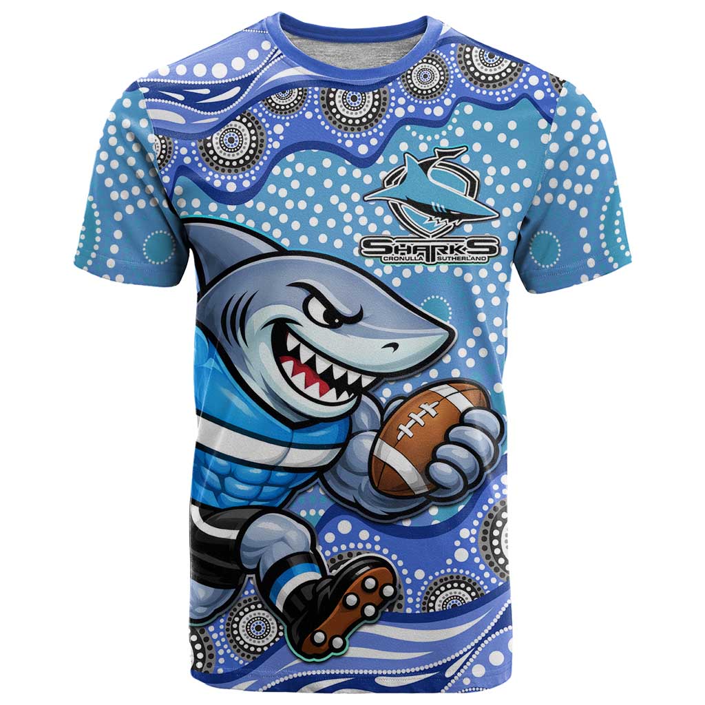 Cronulla Sutherland Sharks T Shirt Aboriginal Dot Pattern - Rugby Mascot Heritage Pride